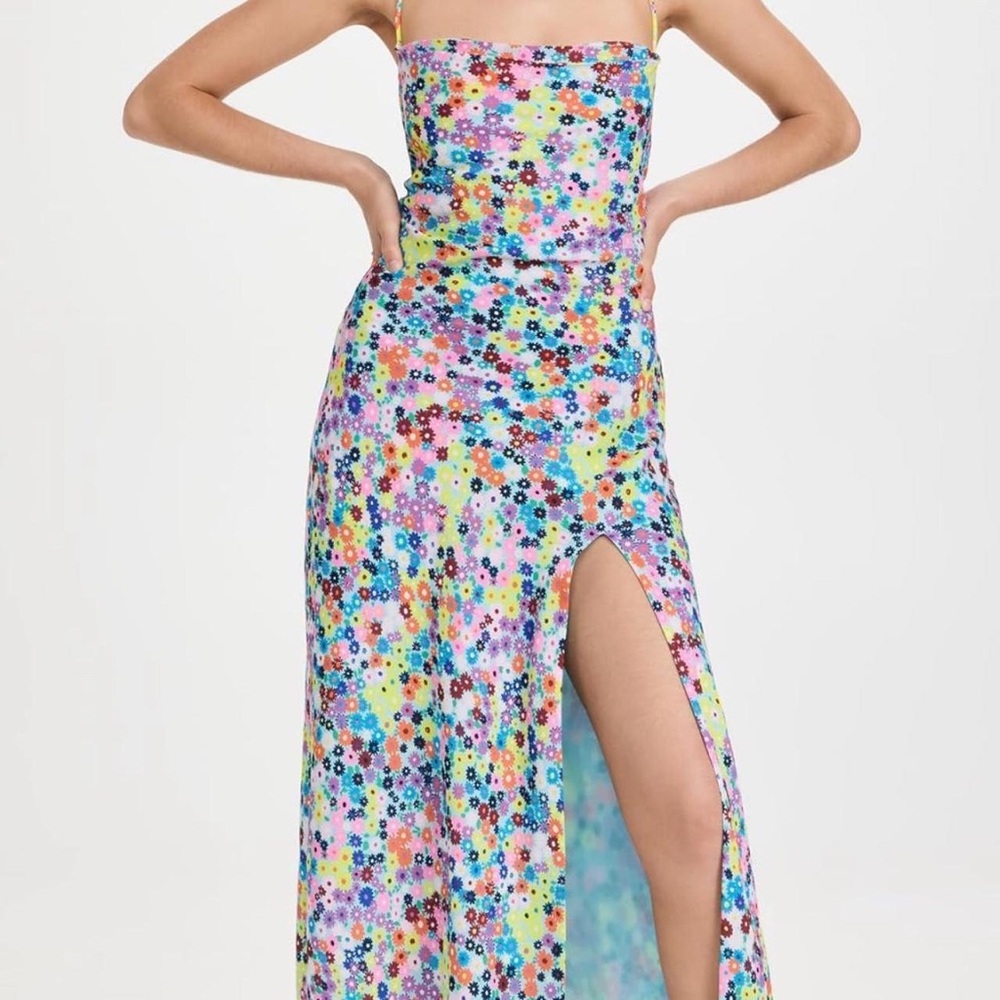 STAUD Bellamy Dress Colorful Strapless Floral Dress Size L